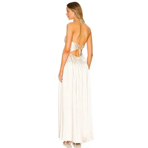 Jonathan Simkai Clementine Open Back Halter Gown Stone - S